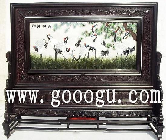 松齡鶴壽雙面繡，蘇州雙面繡精品，檀木刺繡蘇繡