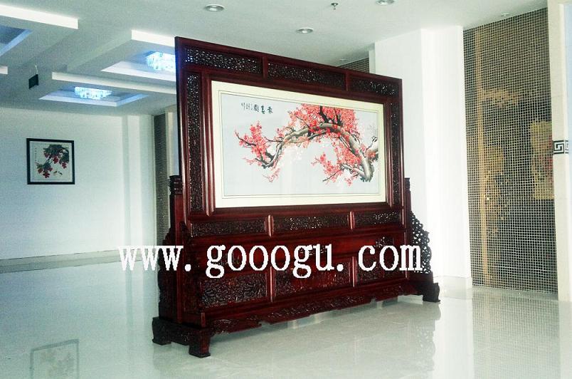 嘉善廣播電視臺(tái)雙面繡屏風(fēng)，報(bào)春圖屏風(fēng)，手工刺繡屏風(fēng)，大廳屏風(fēng)擺件