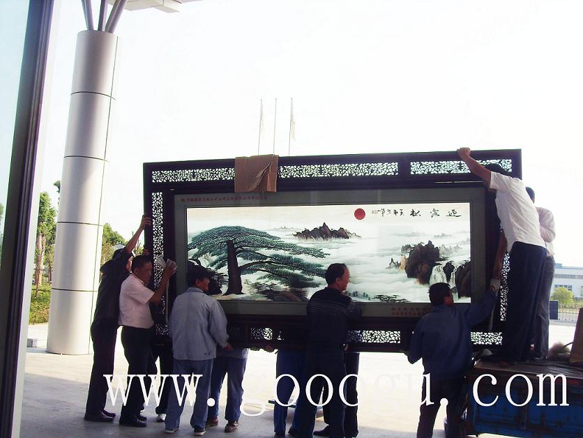 馬鋼山中鋼集團(tuán)蘇繡屏風(fēng)，刺繡屏風(fēng)，迎客松屏風(fēng)