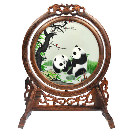 熊貓雙面繡臺(tái)屏，蘇繡雙面繡，雙面繡銷量第一臺(tái)屏