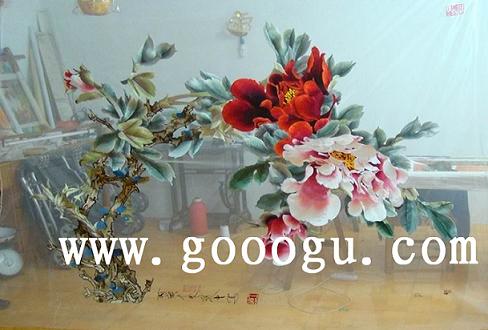 牡丹刺繡畫(huà) 大型手工刺繡畫(huà) 蘇州刺繡